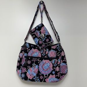 Vera Bradley Alpine Floral purse matching wallet purple black white